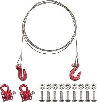 1/10 RC Simulation Metal Trailer RC Rescue Tow Hook with Steel RC Tow Rope Wire Compatible with Traxxas TRX-4 Tamiya CC01 Axial SCX10 Redcat Gen7 D90 HSP 1/10 RC Crawler Car Truck