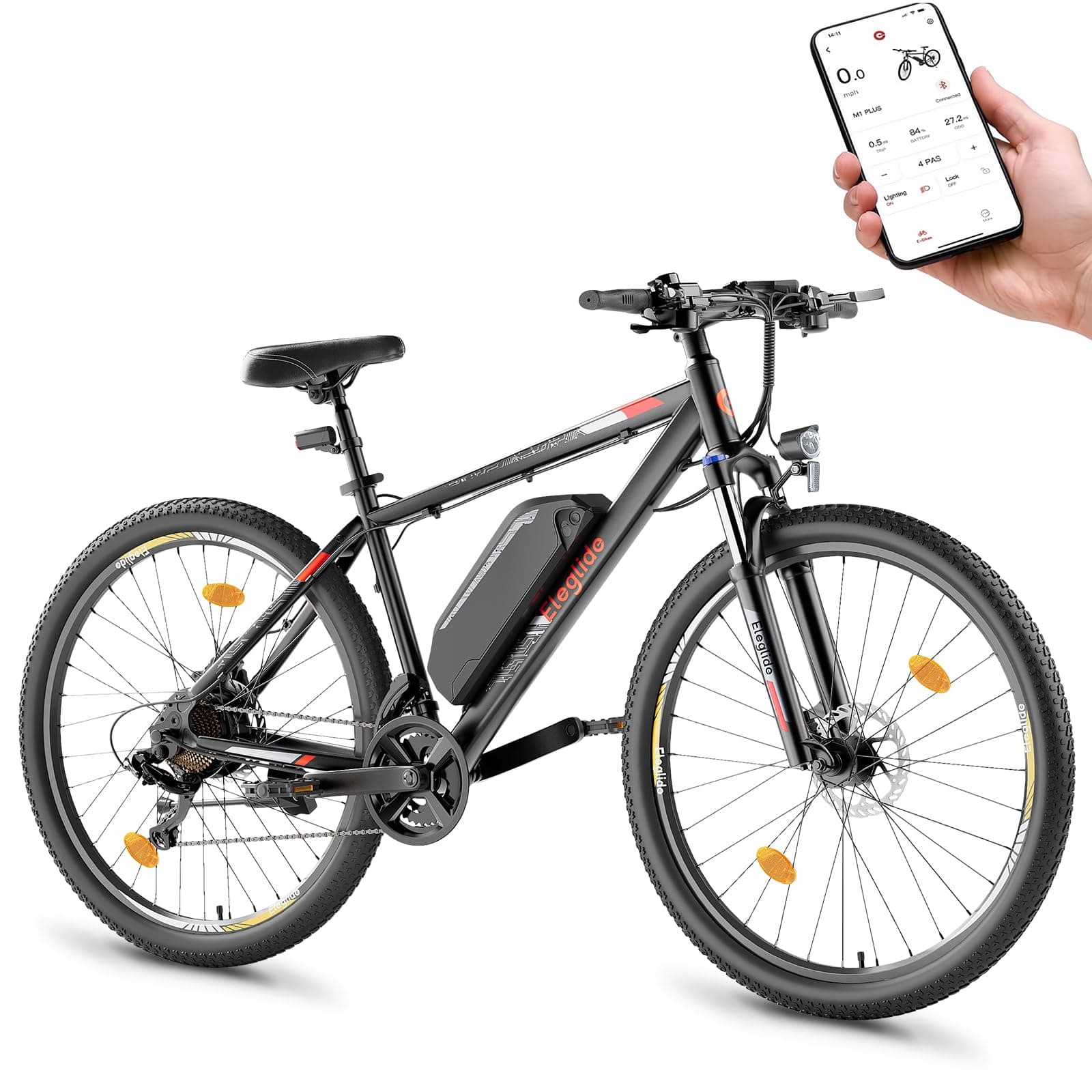 Eleglide M2 Electric Bike, E Mountain 27.5''x2.35'' Bicycle Commute E-bike with 36V15Ah Removable Battery, LCD Display, Dual Hydraulic Disk Brake, Shimano 24 Speed, MTB APP, Black, 27.5''x18''