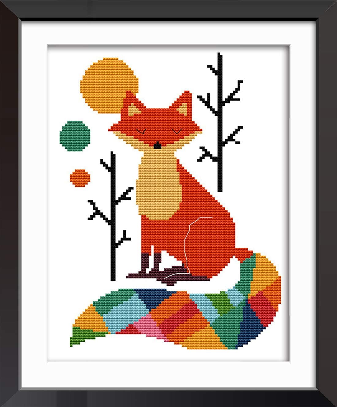 eGoodn Cross Stitch Stamped Kit with Printed Pattern Colorful Fox, 11ct Aida Fabric 11inches by 15 inches Embroidery Cross-Stitching Needlework, No Frame