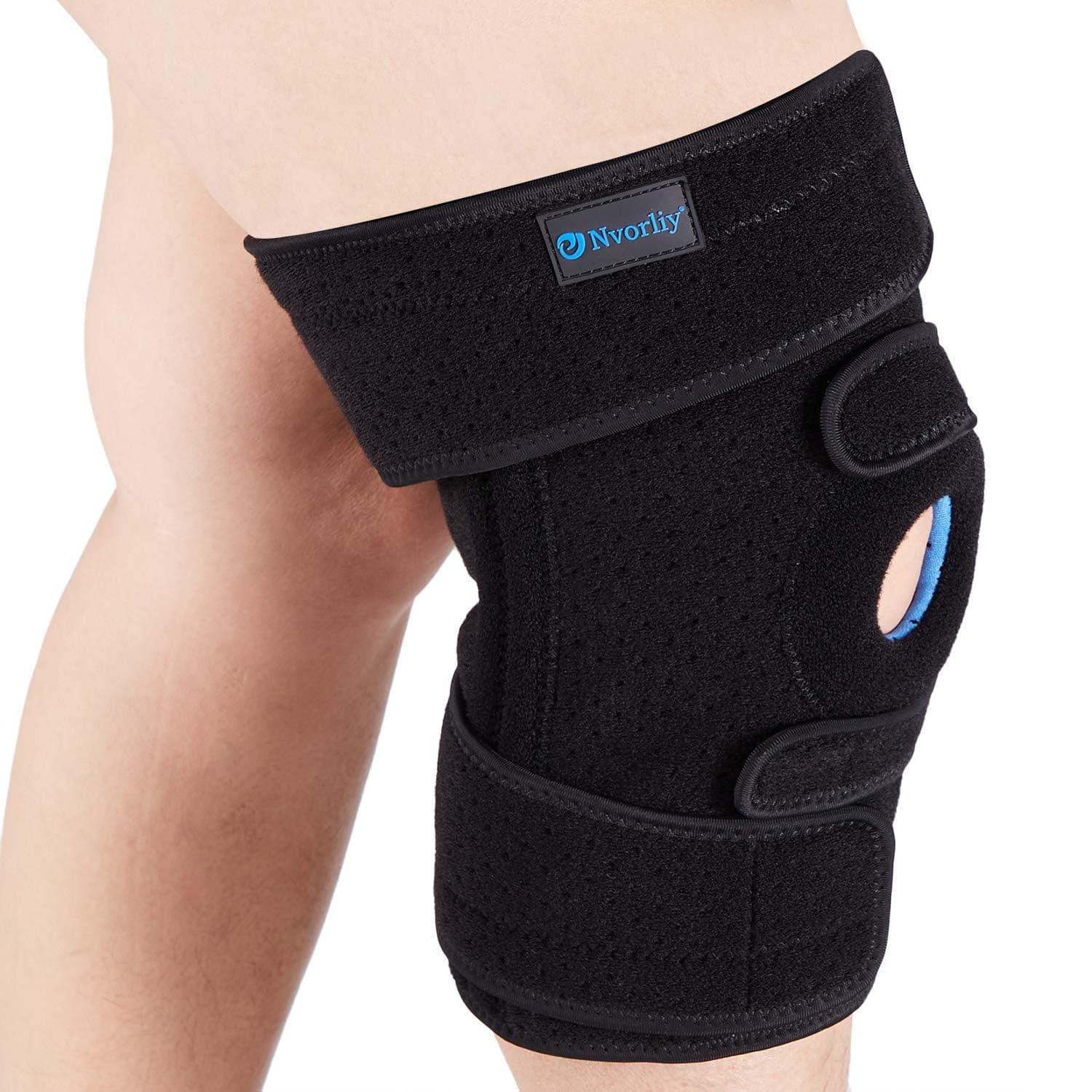 Nvorliy Plus Size Adjustable Knee Brace - Lengthened and Widened Design, Extra Large Open Patella Knee Support for Running, Sports, Arthritis, ACL, LCL, MCL, Pain Relief, Fit Women & Men (XL/2XL)