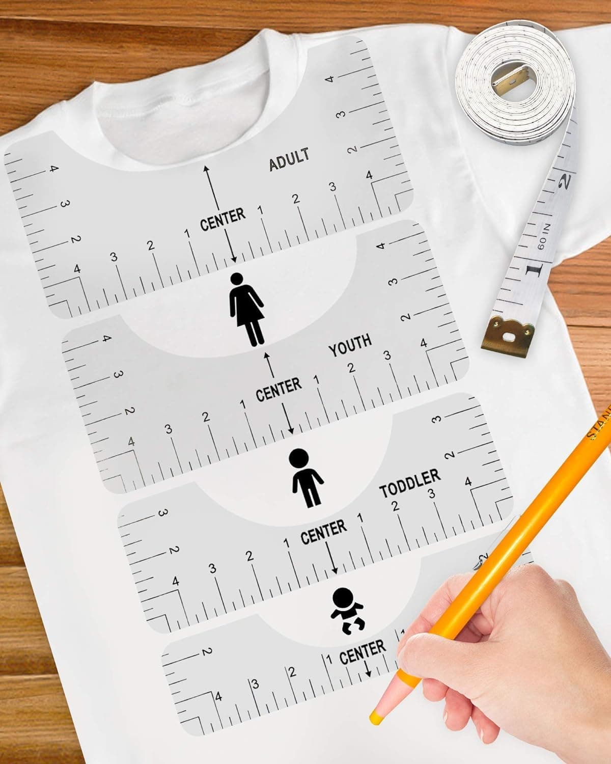 T Shirt Alignment Tool , Acrylic T-Shirt Ruler Guide to Center Designs for Vinyl and HTV Alignment Tool (Style B- 4PCS)