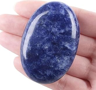 LAIDANLA Sodalite 2.4" Large Palm Stone Healing Crystals Natural Gemstones Calming Effects Energy Balancing Reiki Polished Worry Stone Cleansing Protection Anxiety Stress Relief Therapy 1PC