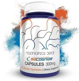 Nootropics Depot BaCognize Bacopa Monnieri 300mg Capsules (120 Count) Ayurvedic Herb Non-GMO, Gluten Free, and Vegetarian Friendly