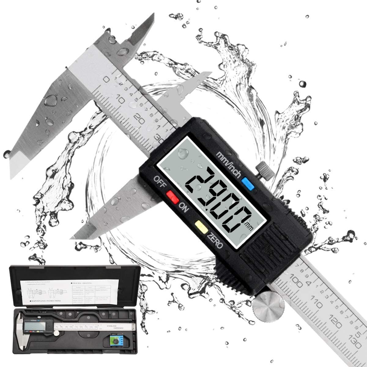 Digital Caliper Measuring Tool, Stainless Steel Vernier Caliper Digital Micrometer with Large LCD Screen, Easy Switch from Inch Metric, 6 Inch Caliper Tool for DIY/Household