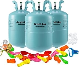 AmazGas 13.4L Helium Tank With 14.9 cu.ft 99.99% Pure Helium Gas, Blend Kit With With 50 Balloons, Tying Tool and Curling Ribbon (3 Pack)