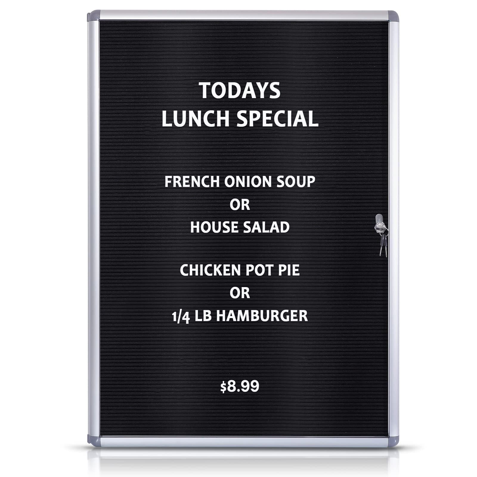 EVERSUPPLY Enclosed Changeable Letter Boards Felt Message Board with Locking Door, Black, Aluminum Frame, 38X28 inches