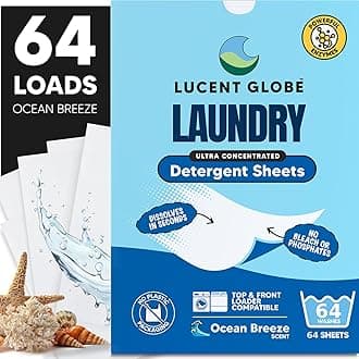 - Lucent Globe Laundry Detergent Sheets. Pre-Measured Laundry Sheets. Powerful Stain Removal. Works in All Clothes Washers. (1 Pack - 64 Washes, Ocean Breeze)