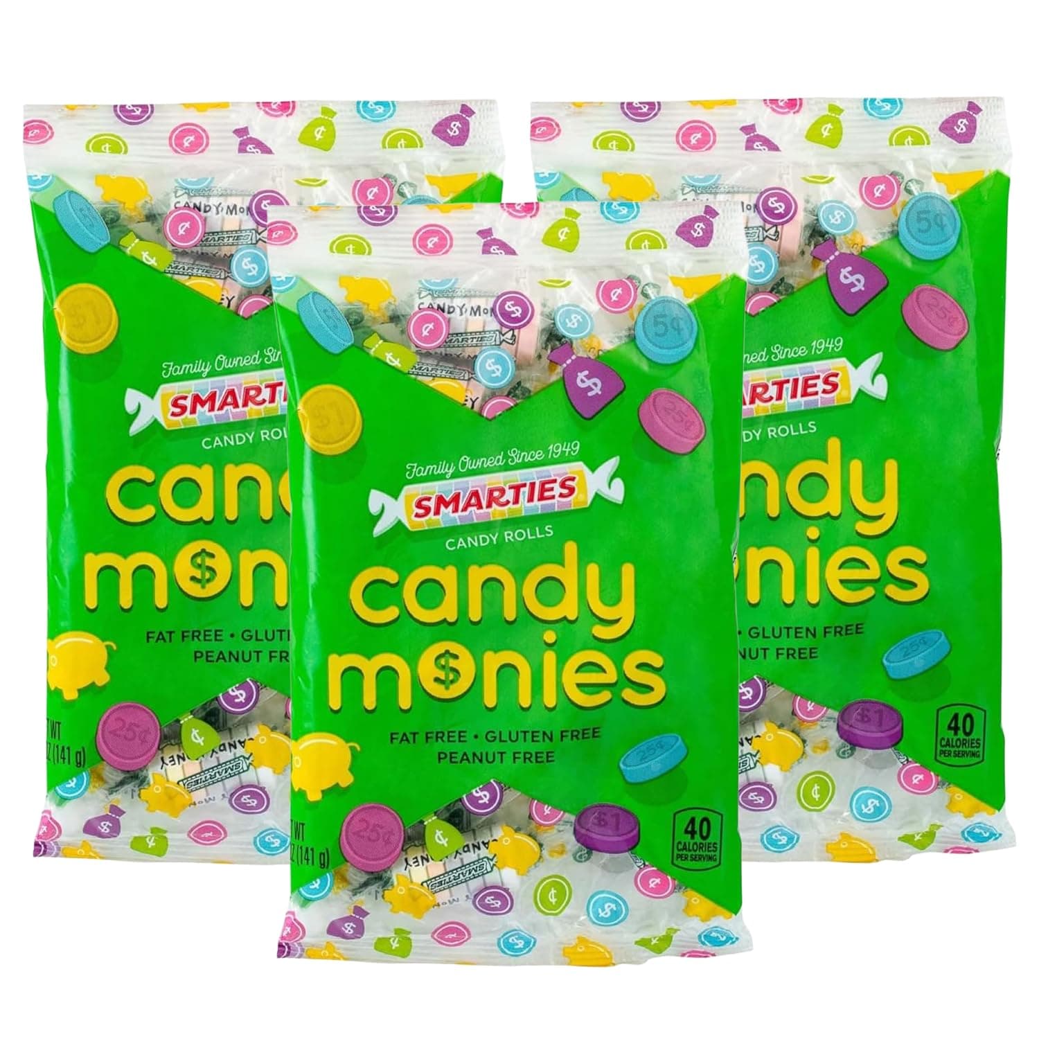 Smarties Candy Monies - Assorted Flavor Bulk Candy Rolls - Gluten Free & Vegan Delight - Classic Sweetness from Family Owned Since 1949 Peanut Free & Dairy Free - 5 oz (Pack of 3)