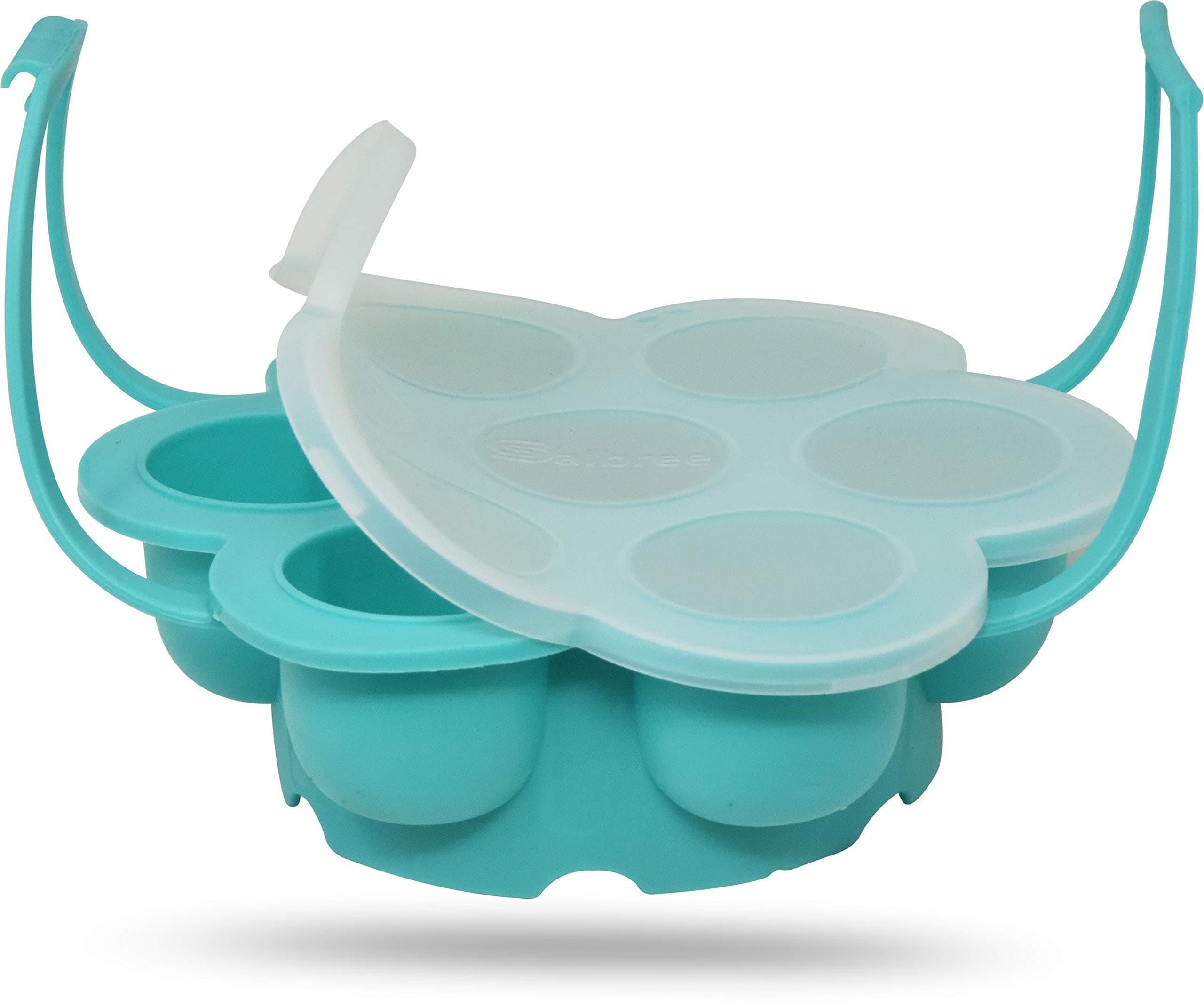 Salbree Egg Bite Mold for Instant Pot Accessories Silicone Instapot Steamer Molds Container for Eggs Meatloaf Vegetables fits Insta Pot Cooker 5qt 6qt 8qt - Built-In Handles & Trivet (aqua)