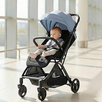 R for Rabbit Street Smart Ace Auto Fold Stylish Newborn Baby Stroller| Aluminum Frame Pram with One Click Fold |Travel Friendly Cabin Trolley Stroller for 0-3 Years Kids||(Blue Black)