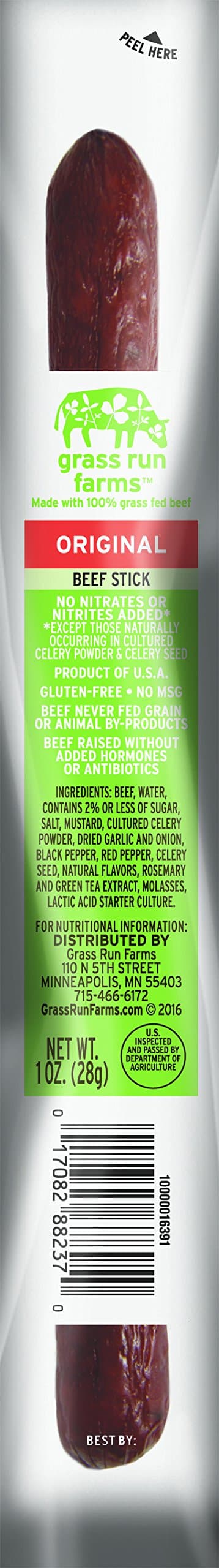 Grass Run Farms 100% Grass Fed Beef Sticks, Original, 1 Ounce (Pack of 48)