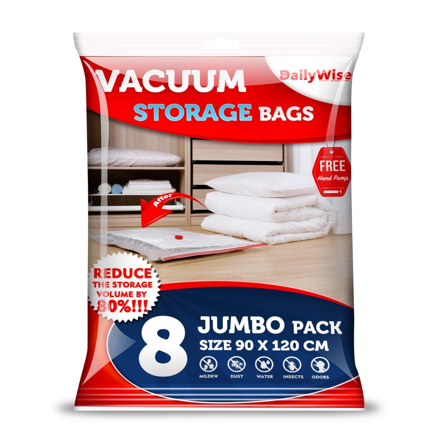 Extra Large Vacuum Storage Bags for Comforters, Space Bags for Pillows, Duvets, Blankets, Jumbo 8 Pack (35 x 47 inches)