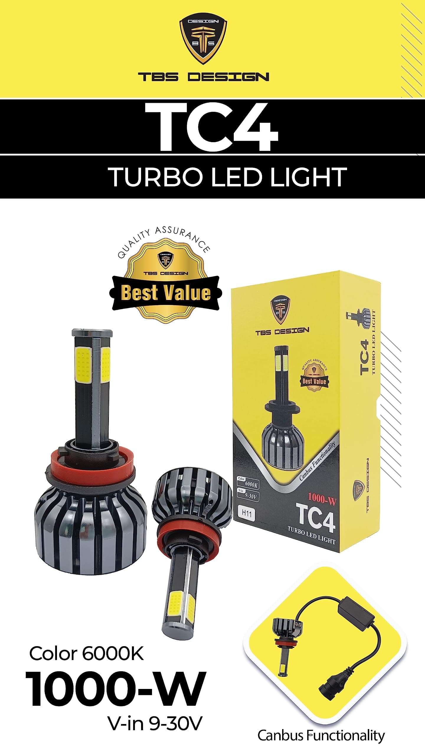 TC4 9007/HB5 LED Headlight Bulbs 300% Brightness 1:1 Mini Size, 9007/HB5 LED Headlights Bulb Conversion Kits High Low Beam 6500K Cool White Headlights Halogen Replacement, Plug and Play, Pack of 2