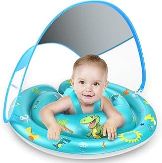 LAYCOL Baby Pool Float with UPF50+ Sun Protection Canopy & Toy Play Console, Inflatable Pool Float for Pool, Baby Swimming Float with Adjustable Safety Seat, Toddler Float for 6-36 Months Boys Girls