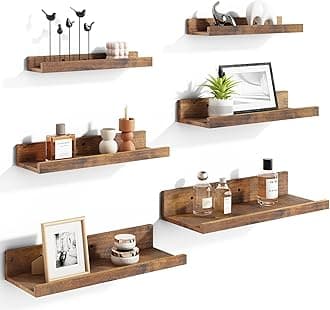 Fixwal Floating Shelves, 6 Sets of Wall Mounted Shelves for Home Decor, Modern Picture Ledge Shelves for Living Room, Bedroom, Bathroom, Kitchen (Brown)