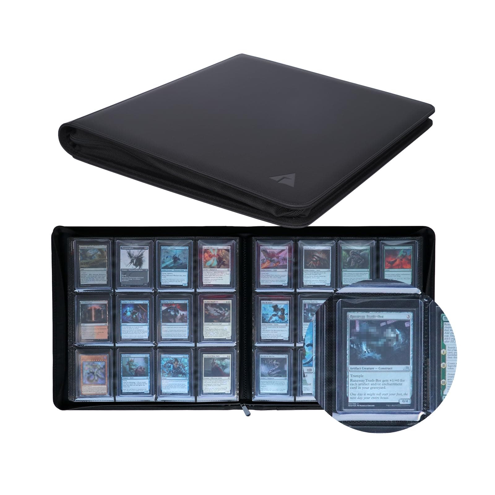 Rayvol 12-Pocket Top loader Binder, Holds 432 Top loaders 12 Pocket Top Loader Card Storage Case, 400 + Ringless Double-Sided Pockets for Cards in 3 x 4'' Top loaders
