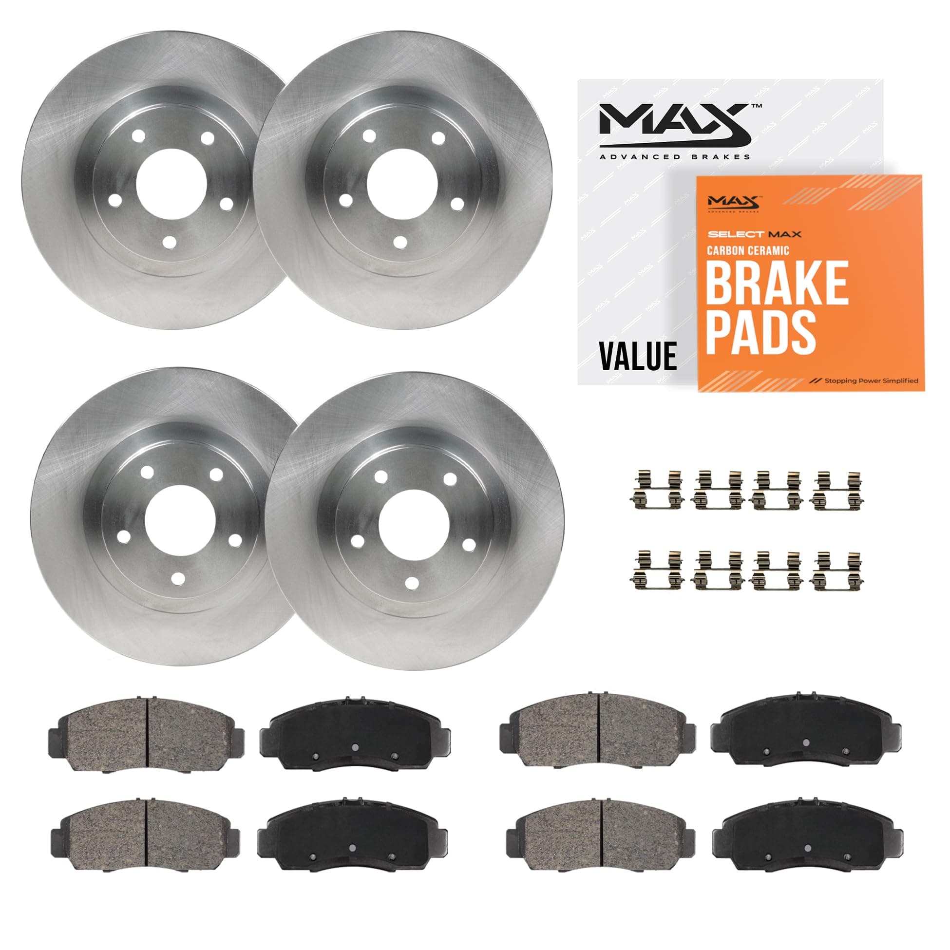 Max Advanced Brakes Front & Rear Brake Kit Compatible With 2007 2008 2009 2010 2011 2012 2013 Suzuki SX4 SX4 Crossover Replacement Premium OE Disc Brake Rotors and Ceramic Brake Pads