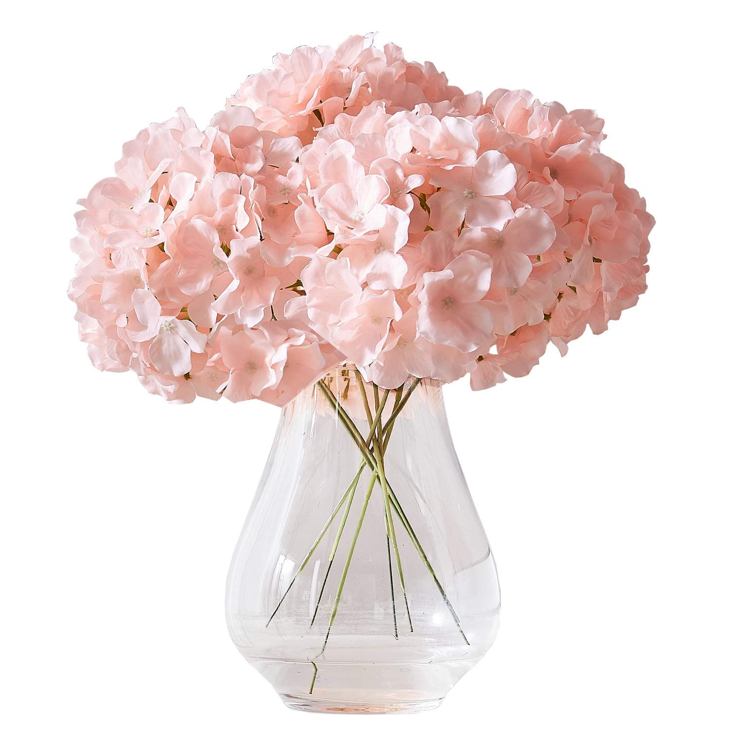 Artificial Hydrangea Flowers Blush Heads 10 Fake Hydrangea Silk Flowers for Wedding Centerpieces Bouquets DIY Floral Decor Home Decoration with Stems(VASE NOT Included)