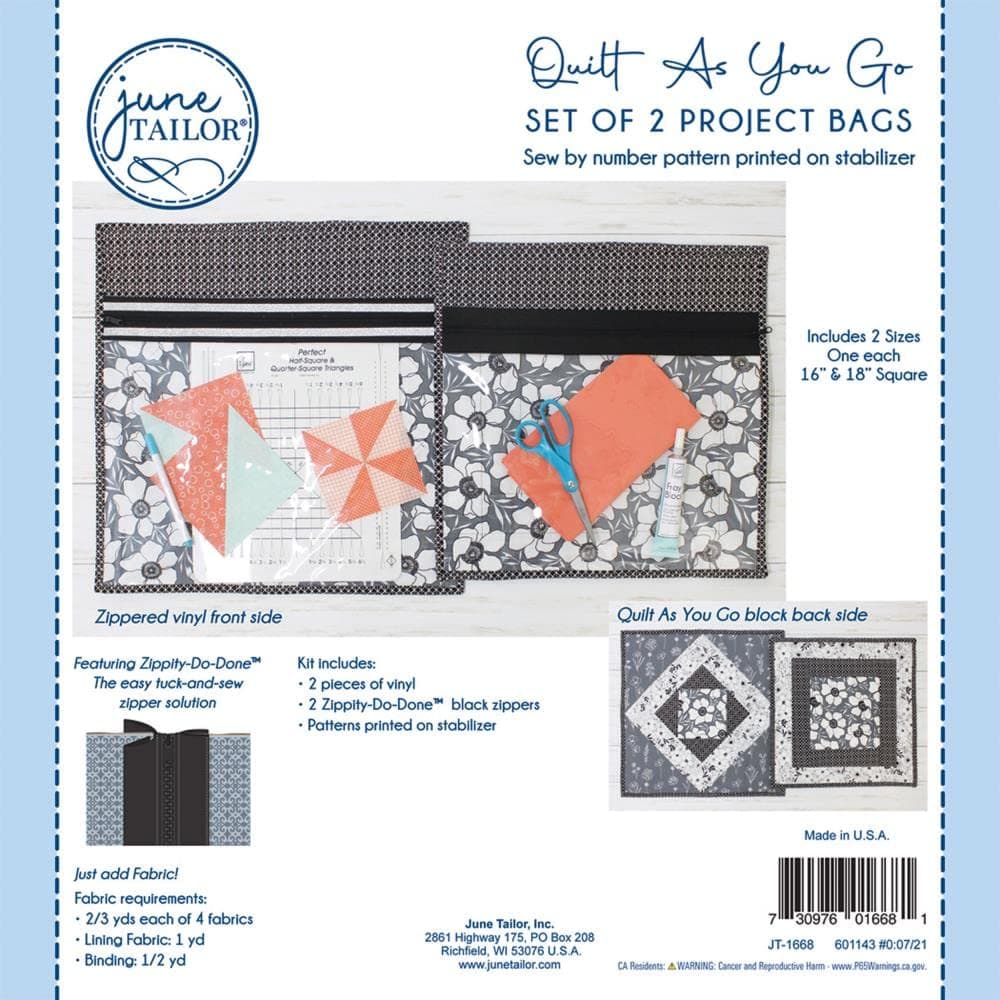 June Tailor Quilt As You Go Project Bag Kit-Black Zippity-Do-Done(TM)