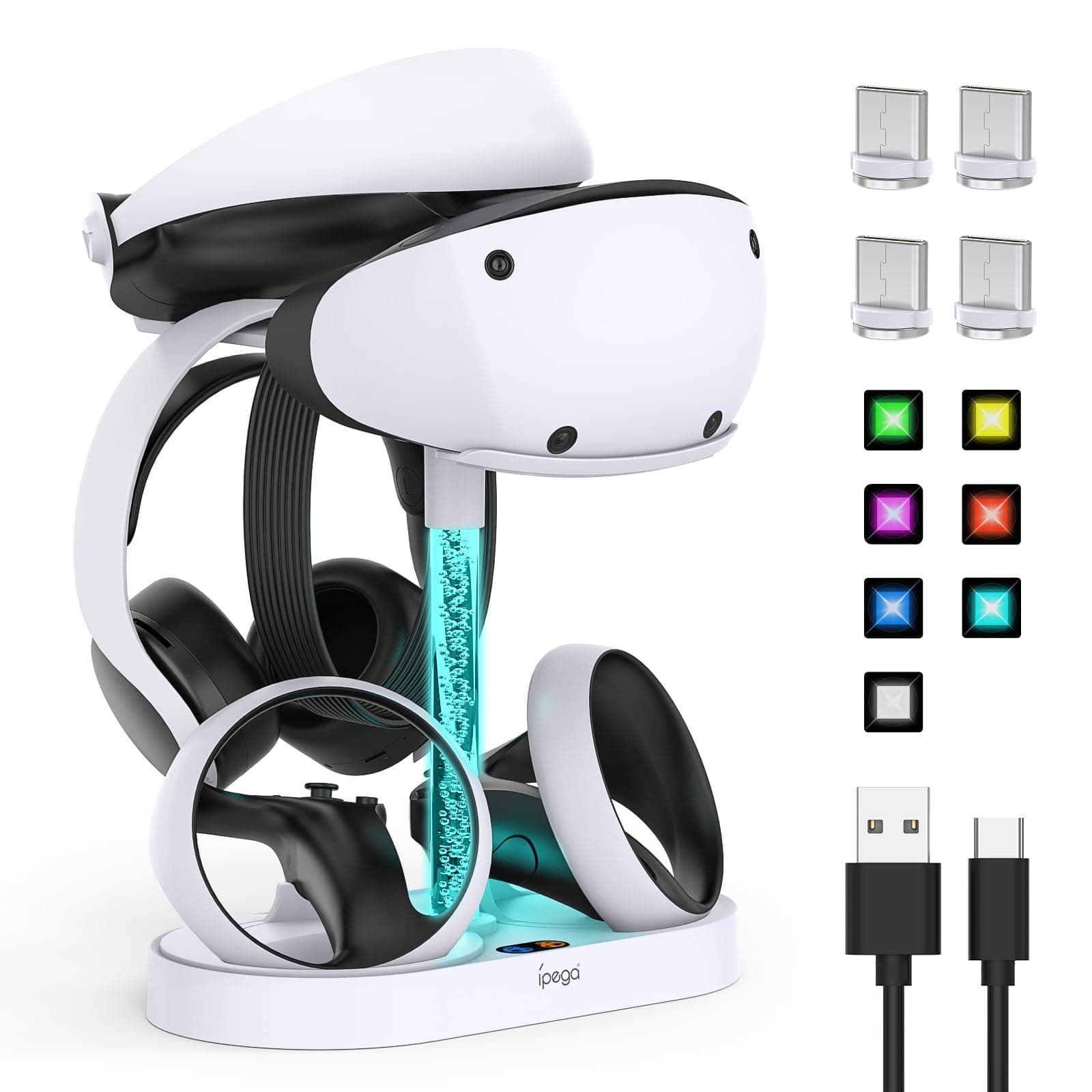 FASTSNAIL Charging Stand for PlayStation VR2, Multifunctional PS VR2 Headset & Sense Controllers Charge Dock Station with 10 RGB Light Modes of Memory, Storage Base Gaming Accessories for PS5 VR2