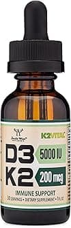 Vitamin D3 K2 5,000 IU Liquid Drops (5,000 IU of D3 and 200mcg of 99.9% All-Trans Patented K2 MK-7 (K2Vital)) Max Absorption Liquid Vitamin D Drops (30 Servings) by Double Wood