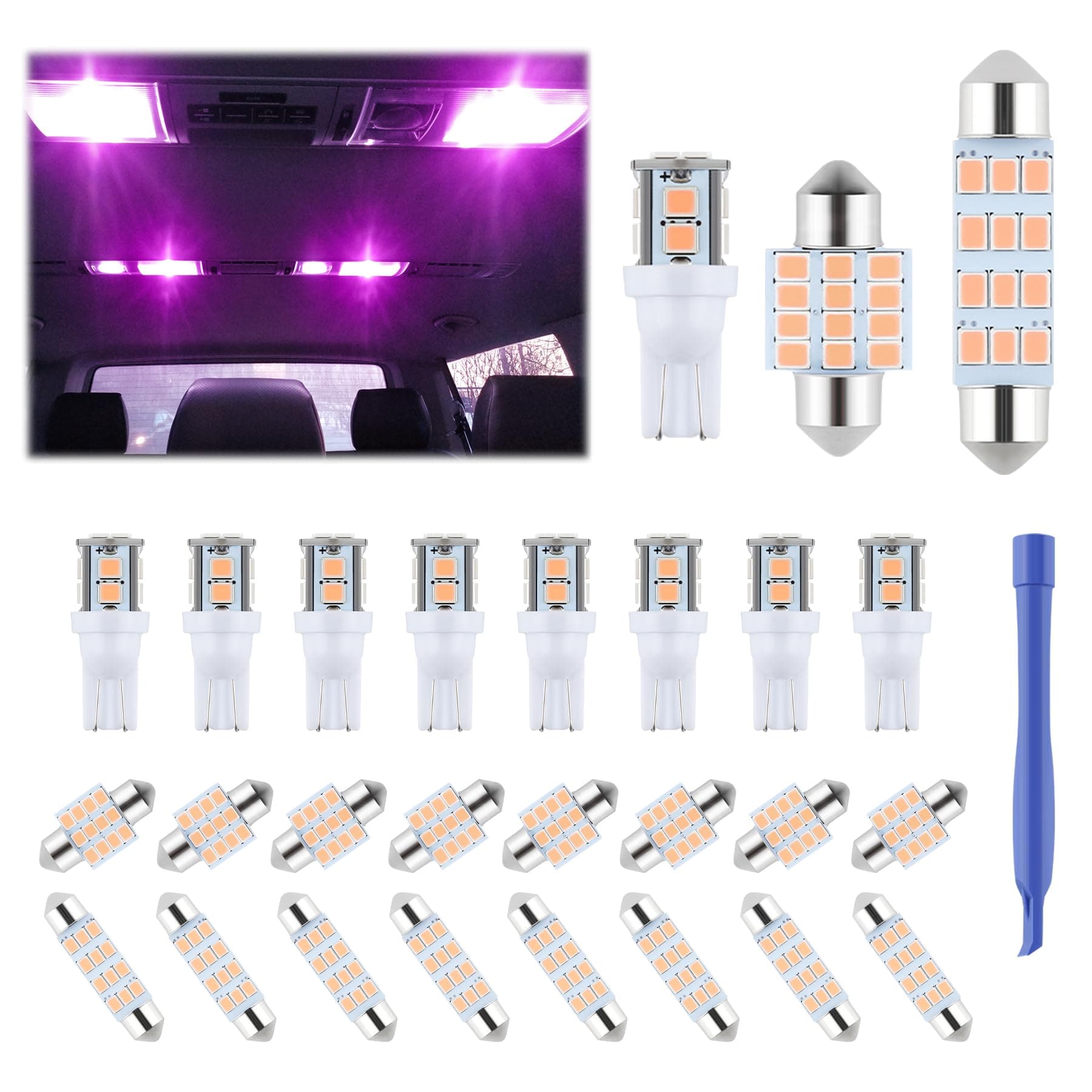 24 Pieces Dome Light LED Car Interior Bulb Kit Set 194 T10 DE3175 578 31mm 42mm Bulbs Interior Replacement Lights for Car Map License Plate Door Side Marker Cornering Trunk Light - Purple