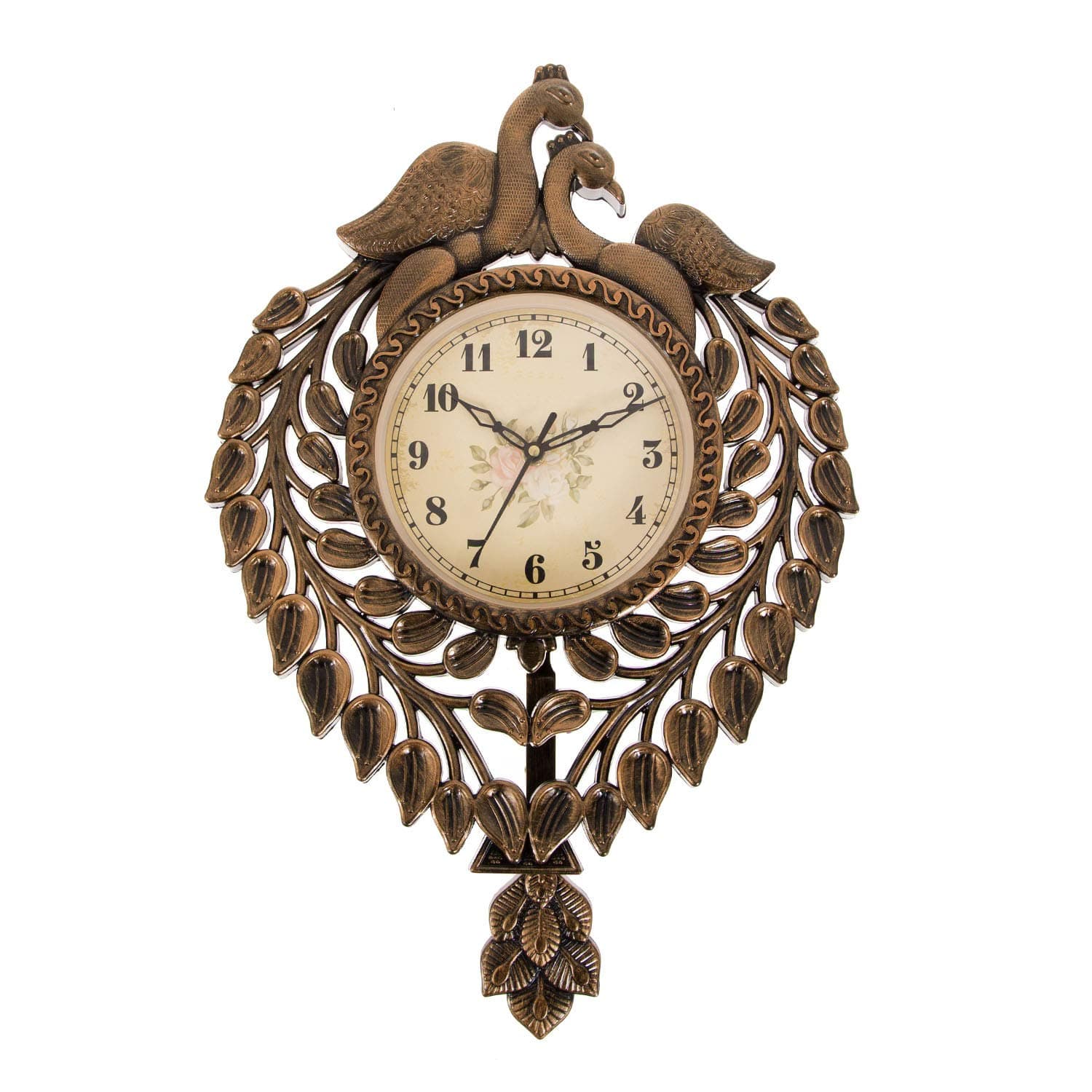 Smera Peacock Shape Copper Color Pendulum Wall Clock for Home and Office (30 x 5 x 46 cm), Plastic, Animals