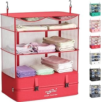 Compressible Packing Cubes Portable Hanging Closet Shelves 17"x12"x24" Extendable Travel Organizer Nylon Packing Bags for Suitcase