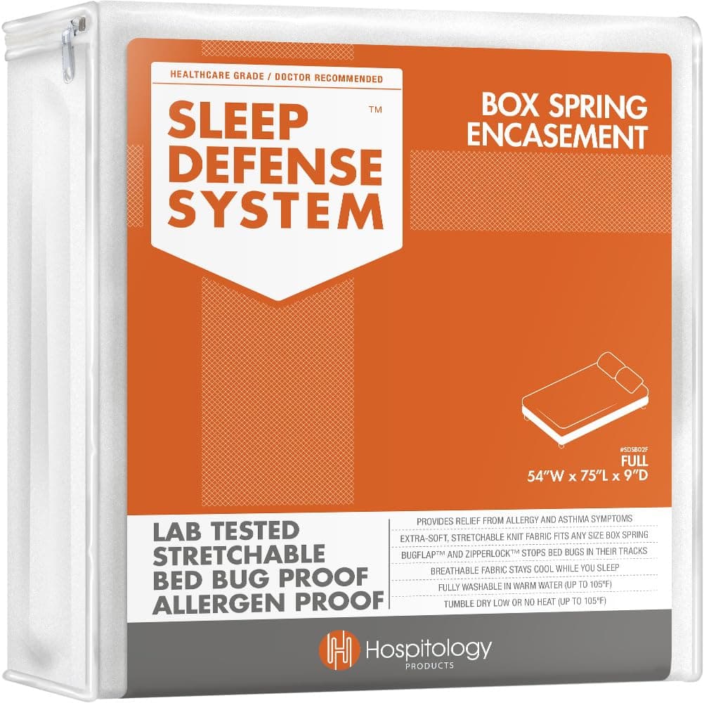 Box Spring Encasement - Zippered Bed Bug Dust Mite Proof Hypoallergenic - Sleep Defense System - Full/Double –54" W x 75" L - Low Profile 6"