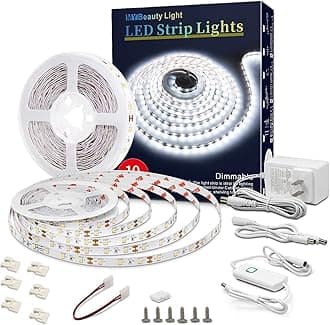 Led Strip Lights 32.8ft White Dimmable Led Light Strip Flexible Rope Lights Kits with 12v Etl Power Supply, Adhesive Clips, Dimmer Switch and Connectors for Indoor Decor