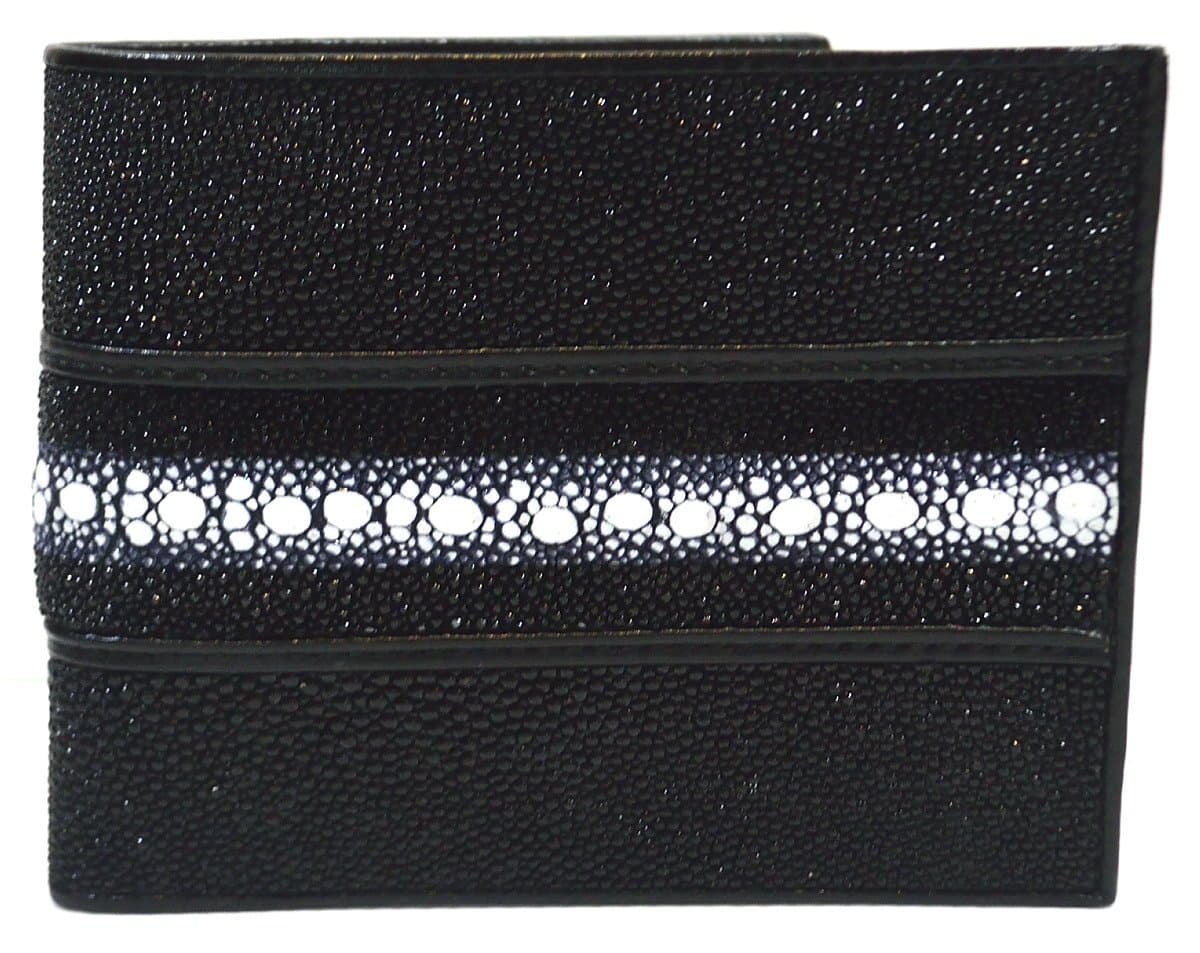 Authentic Stingray SkinMen's Bifold White Pearl Row Black Wallet