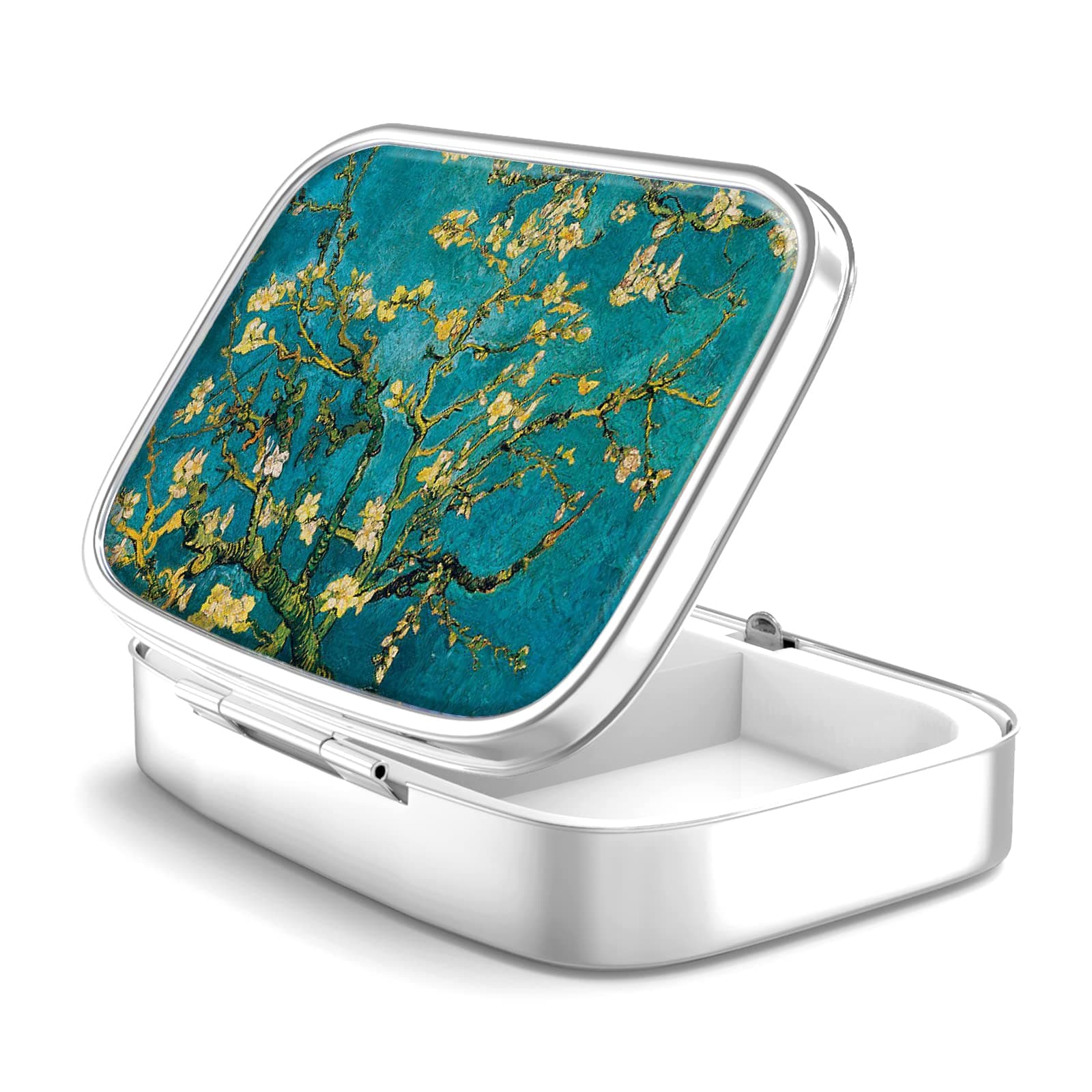 Hion 2 Compartment Pill Box, Portable for Pocket or Purse, Decorative Metal Vitamin Organizer, Unique Gift