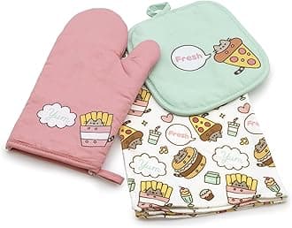 - Pusheen The Cat - 3 Piece Kitchen Set collection - Pot Holder, Oven Mitt, and Towel