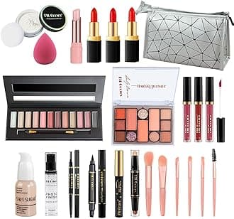 All in one Makeup Set, Cosmetic Make Up Starter Kit With Storage Bag Portable Travel Make Up Palette Eyeshadow Foundation Lip Gloss Makeup Gift Set for Teenage & Adults(Kit A001)