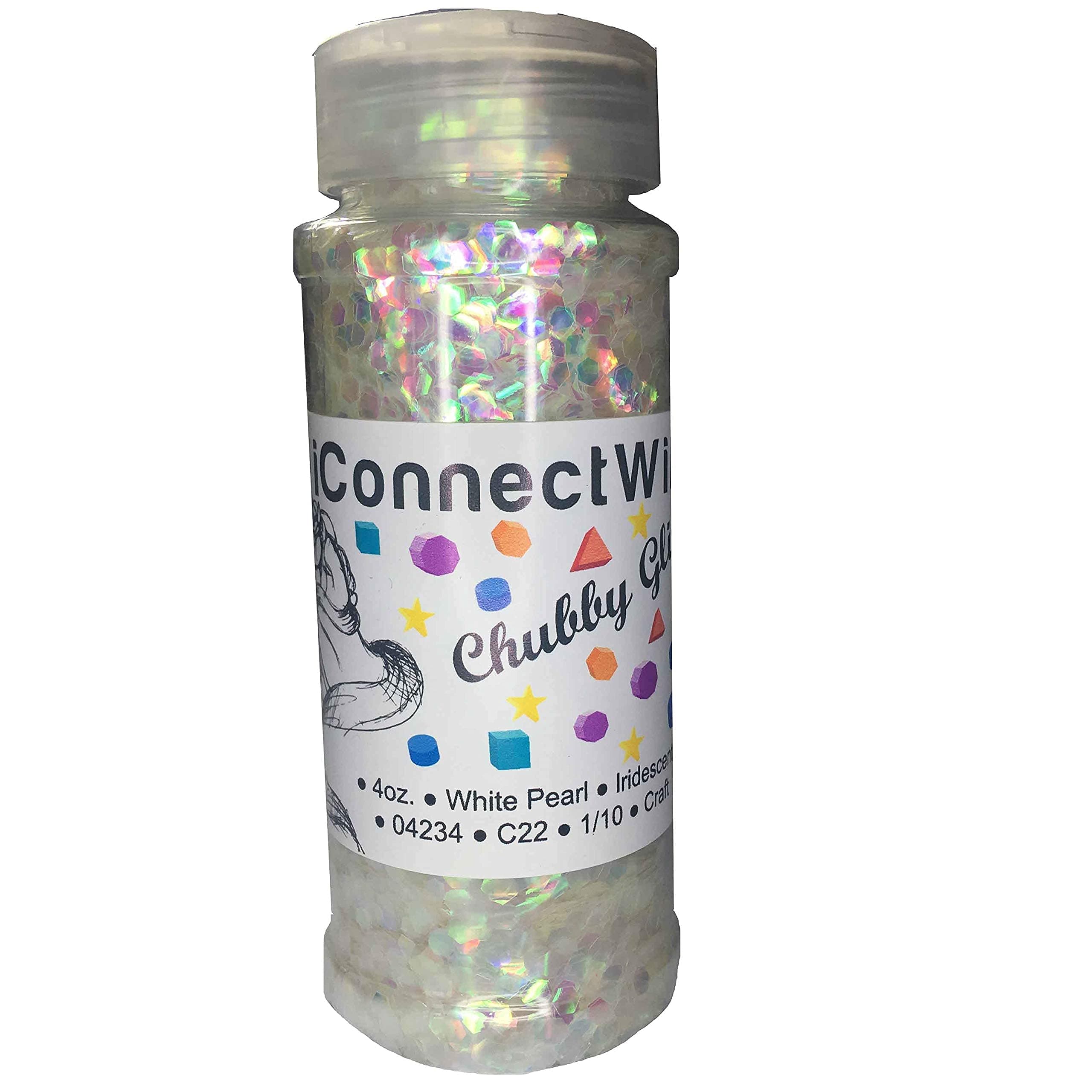 iConnectWith Glitter – White Pearl, Chubby Iridescent Glitter; Multi-use for Crafts, Decorations, Nail Art, Makeup, Tumblers, Resin Art, and DIY Projects
