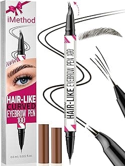 iMethod Curved Eyebrow Pen - Eyebrow Pencil, Brow Pencil 2-in-1 Dual-Ended Microblading Eyebrow Pen with Curved Tip and Precise Brush-Tip for Natural Hair-Like Brows, Last All-Day, Black Brown