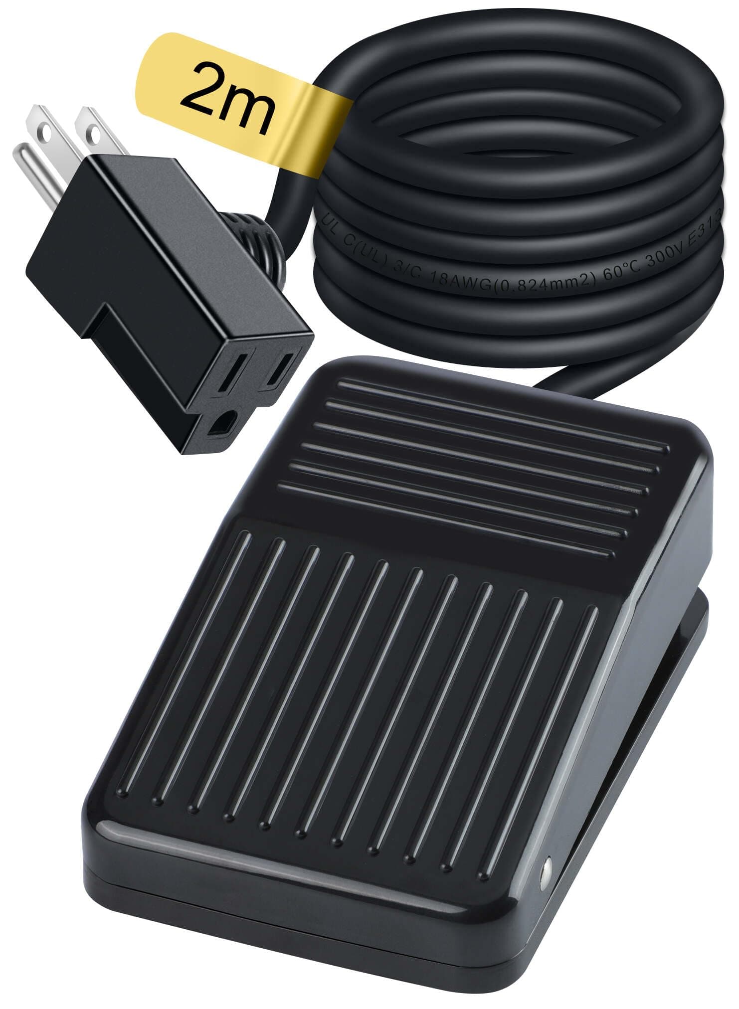 6.6ft/2m Momentary Foot Switch Pedal Normally Off Press and Hold to On UL-Listed Extension Cord and 3-Prong Piggyback Plug Power Tools Lamp Deadman Electric Accessories Non-Variable Speed 15A 250VAC