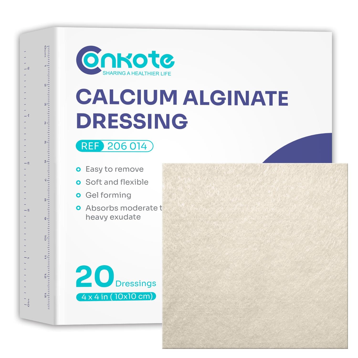 Conkote Alginate Wound Dressing Pads, 4” x 4” Pad Size, 20 Pack, Non-Stick Padding, Sterile, Highly Absorbent