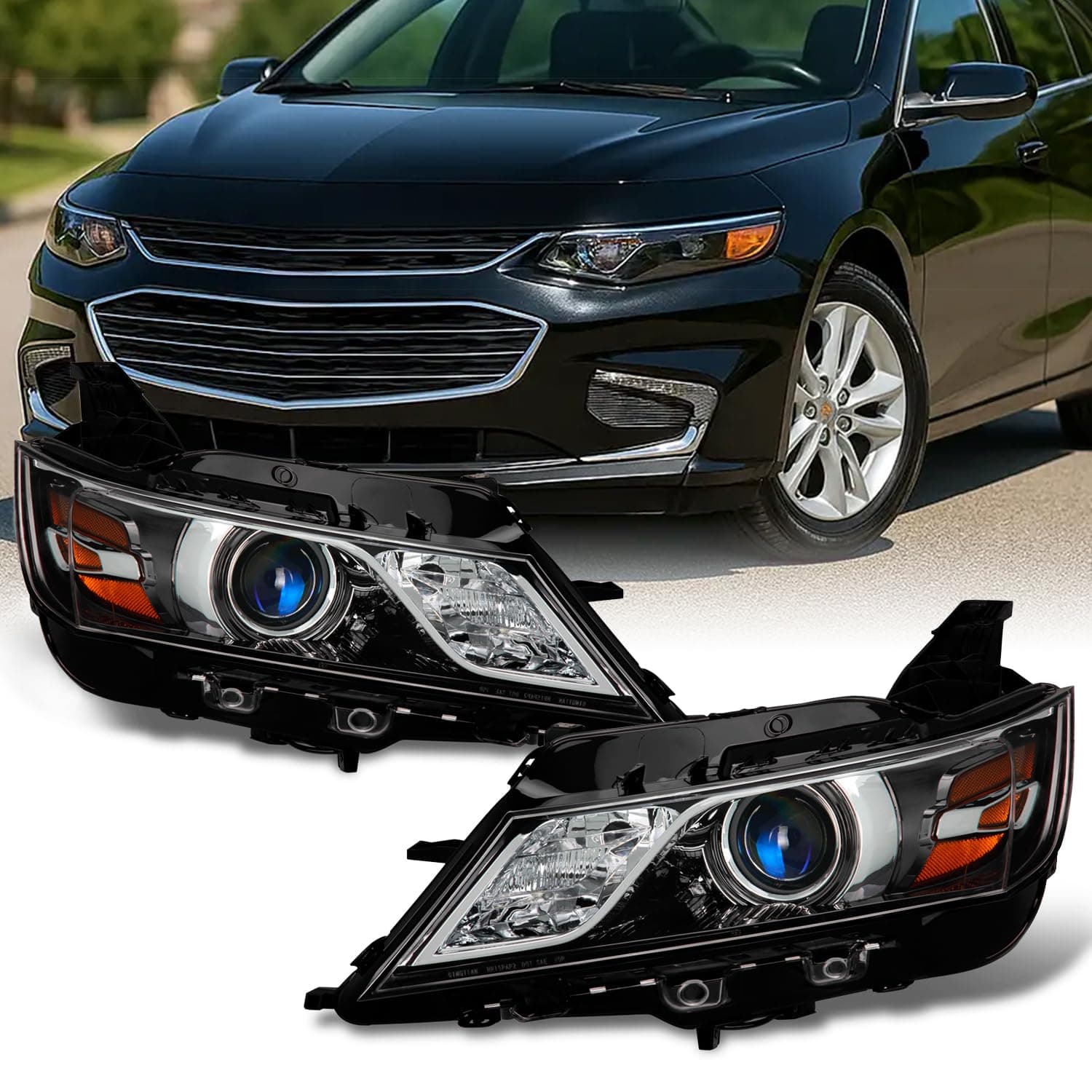 AKKON - Fits 2014-2020 Chevy Impala [Halogen Style] Projector Black Headlights Pair Driver Left + Passenger Right Headlamps