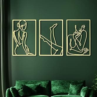CHENGU 3 Pieces Gold Wall Decor Minimalist Wall Art Metal Line Wall Art Wall Decor for Bedroom Single Line Female for Kitchen Bathroom Living Room(Vivid Style)