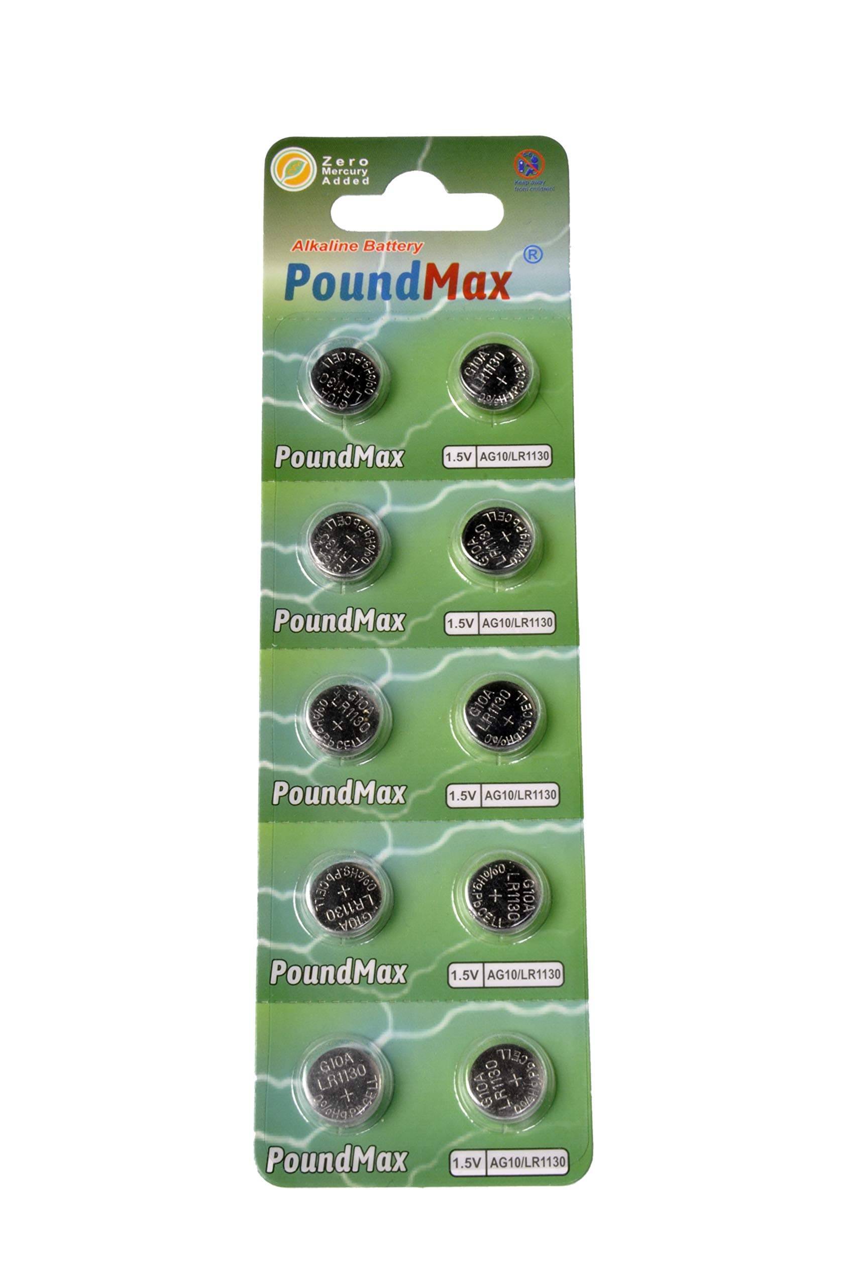 10 x AG10 Poundmax LR54 1.5 V Alkaline Button Cell Battery