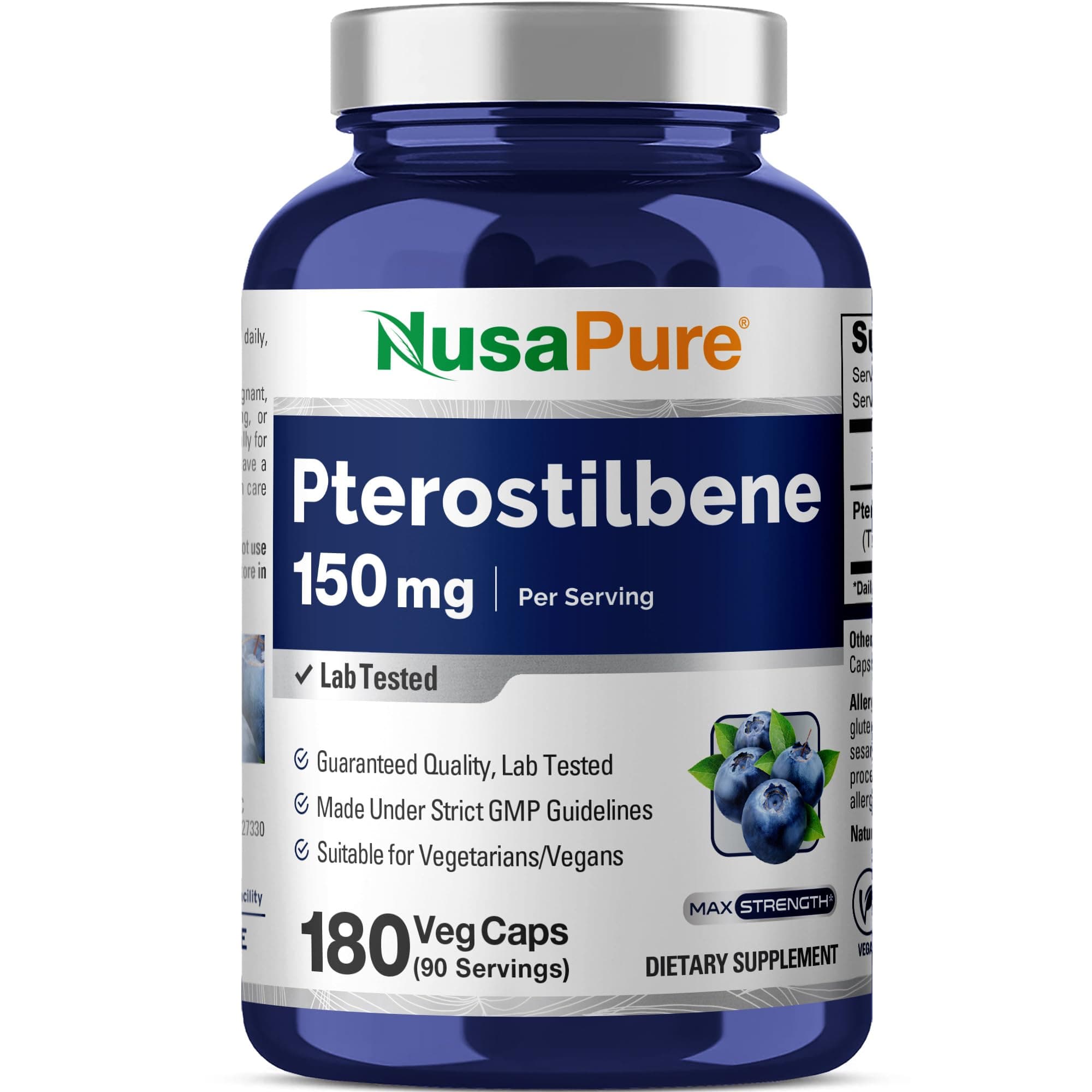 Pterostilbene 150mg 180 Veggie Caps (Non-GMO, Vegan)