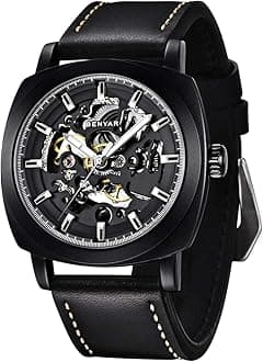 Automatic Watches for Men | Skeleton Mechanical Leather Strap Mens Watch | 45mm Dial | 30M Waterproof | Men's Stylish Gift
