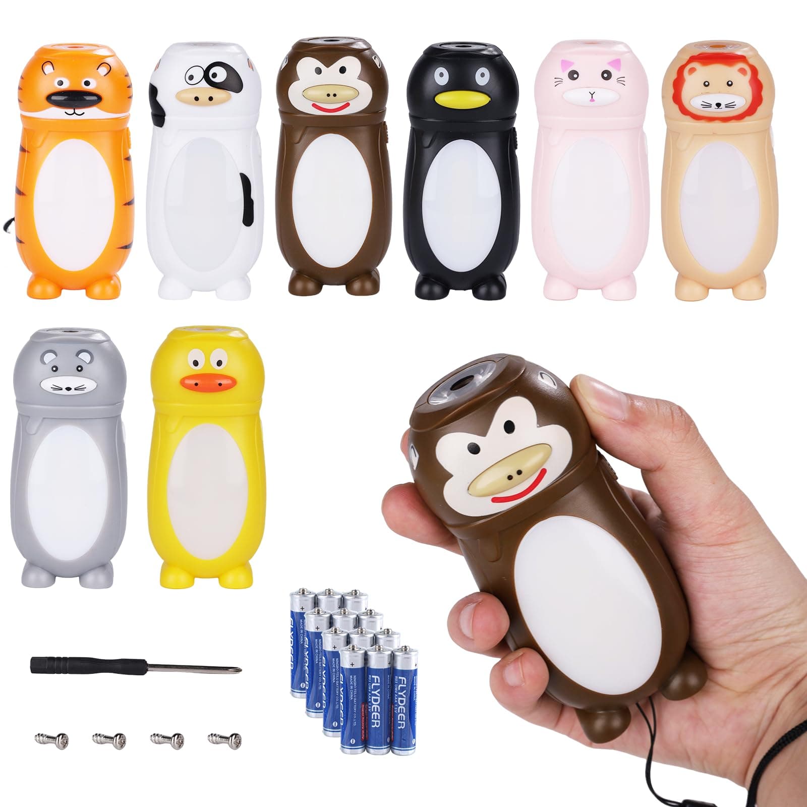 KunHe 8 Pack Animal Flashlights for Kids 2 in 1 Toddler Flashlight Camping Lantern Flashlights Stocking Stuffers for Kids Toddlers Lantern Cute Flashlight Christmas Gift for Girls Boys