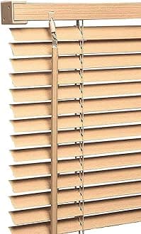 PVC window Venetian Blind Blinds Easy Fit Trimmable Fittings Window Treatment Shutter Twist Open Close (Natural-Wood Grain Effect, 75cm wide (29.5") x 150cm Drop)