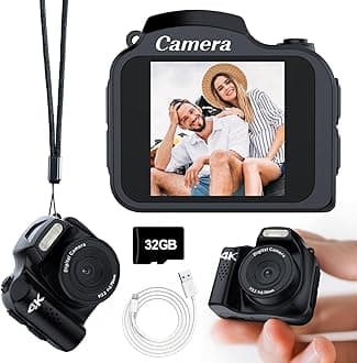 Mini Digital Camera, 4K 64MP Lightweight Compact Pocket Camera with 32G Mirco SD Card, Suitable for Teenagers, Children, and Photography Beginners Black