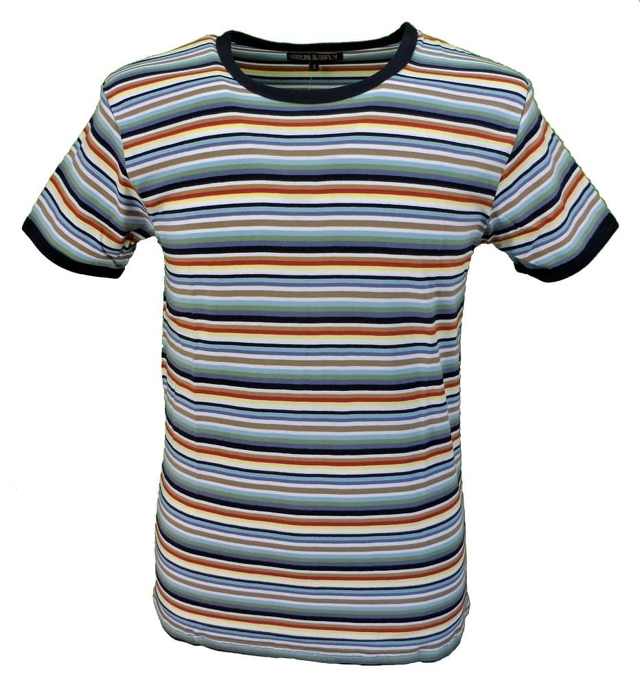 Mazeys Mens Retro Multi Striped T Shirt