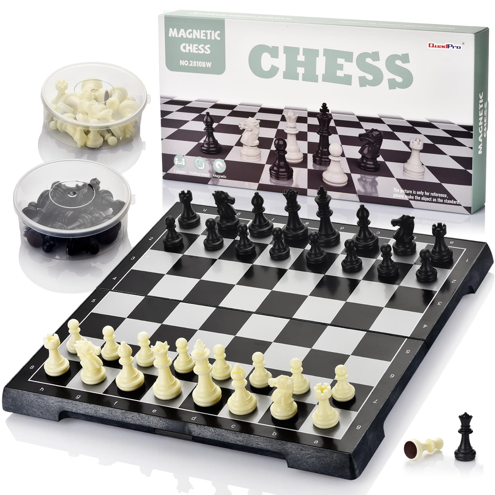 Chess Set with Magnetic Travel Folding Chess Board and 2 Extra Queens, Educational Toys for Kids and Adults