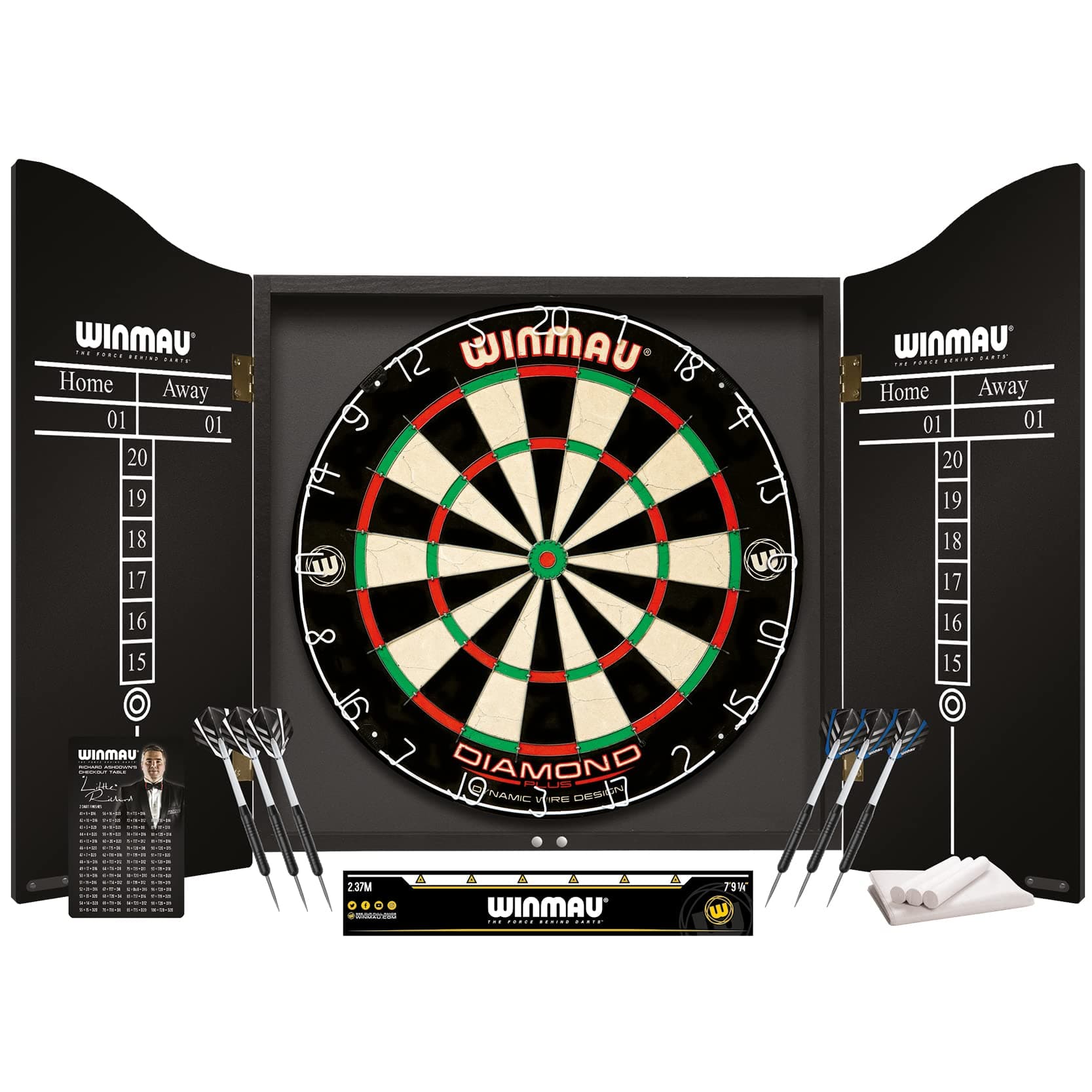 Professional Dart Set includes Diamond Plus Dartboard - Black Cabinet - 2 Sets of Darts - Official Oche Line, 49.2 x 47 x 4.6 cm