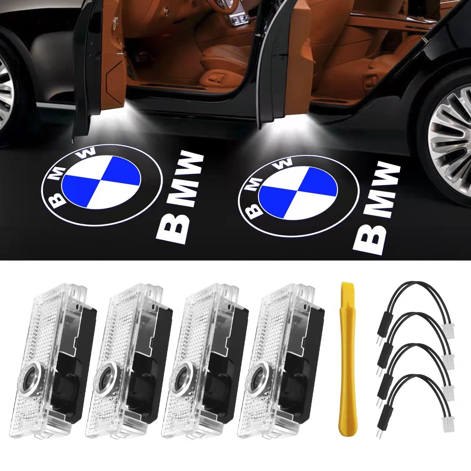 4 Pcs Car Door Lights Logo for Partial 3/4/5/6/7/X/Z/M/GT Series, Not for G02/05/06/07/20/21/22/23/26/80/82/83, E39/46/53, etc.